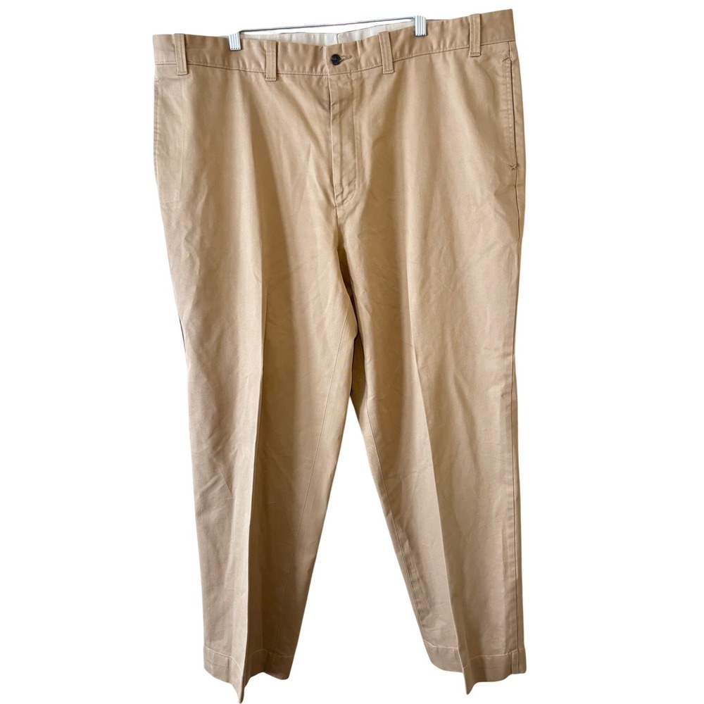 St Johns Bay Mens Khaki Chino Pants Flat Front Tan Straight Leg Golf Work 44x32